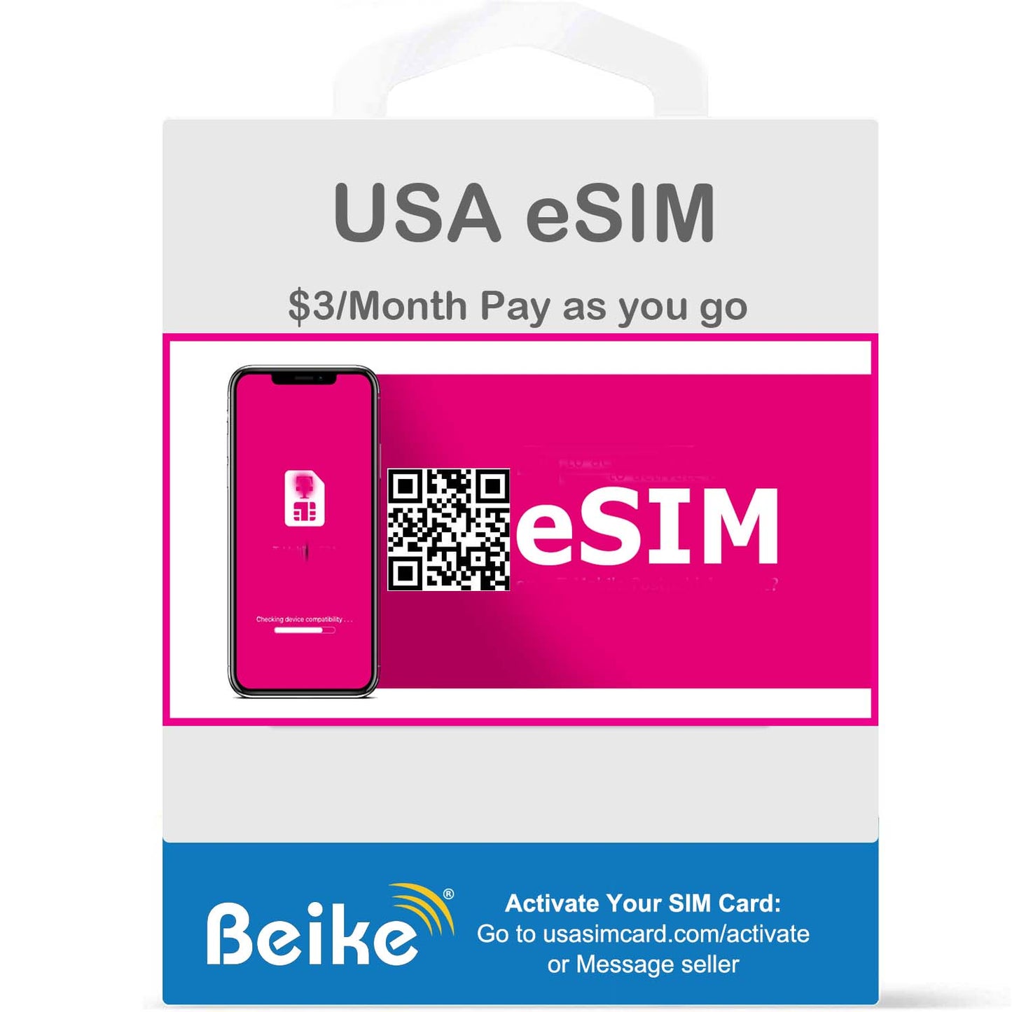 eSim Activation Prepaid Pay As You Go $3/Month Plan $0.1/text/min