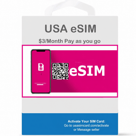 USA eSIM Prepaid Plan - $3/Month Pay As You Go | Unlimited Activation | $0.10/Text/Min - USAsimcard